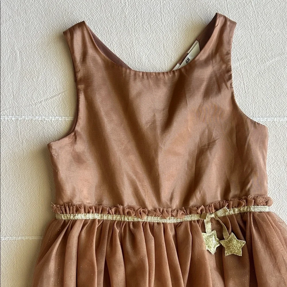H&M Brown Kids Sleeveless Dress with Gold Stars - Size 7-8